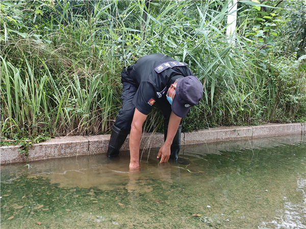 惠民经济开发区管委会物业管理处人员正在清理地下管道 惠民经济开发区管委会物业管理处人员正在清理地下管道